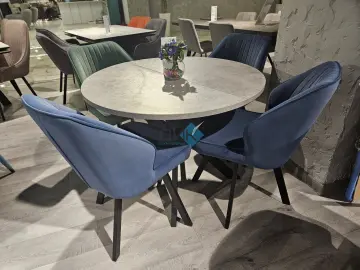 Стол RD100 Бетон/черные круглый раздвижной