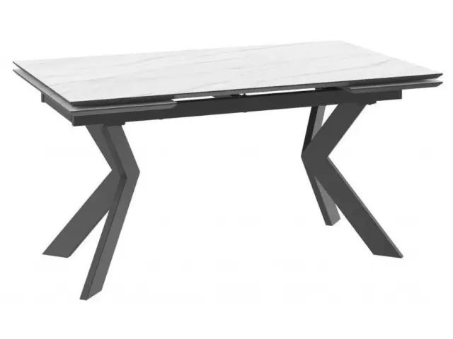 Стол обеденный раздвижной DikLine ALK150, керамопласт 150(40+40)x90, МРАМОР СВЕТЛЫЙ МОДЕРН/ЧЕРНЫЙ, (2 уп.)