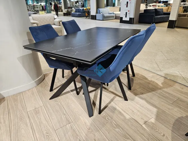 Стол KX160 черный мрамор С45 (керамогранит матовый) 2