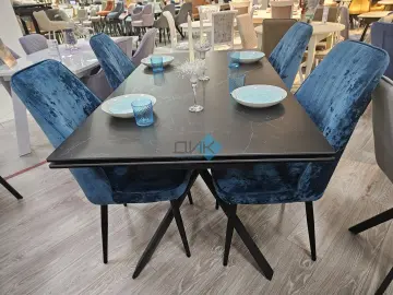 Стол KX160 черный мрамор С45 (керамогранит матовый)