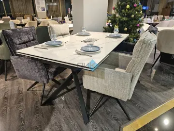 Стол KX160 белый мрамор C39 (керамогранит глянцевый)