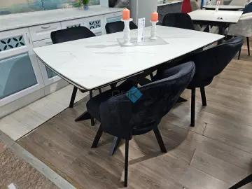 Стол KM160 белый мрамор С41 (керамогранит матовый)