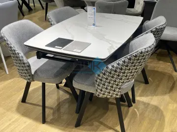 Стол DKU120 Белый мрамор/опоры черные (керамогранит матовый)