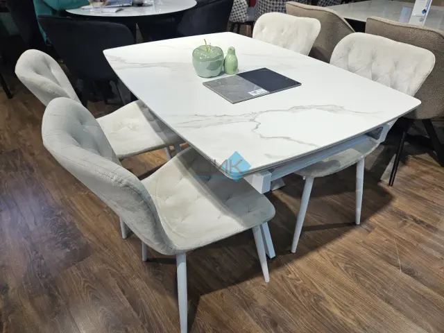 Стол DKU120 Белый мрамор/опоры белые (керамогранит матовый) 3