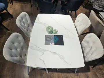 Стол DKU120 Белый мрамор/опоры белые (керамогранит матовый)