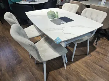 Стол DKU120 Белый мрамор/опоры белые (керамогранит матовый)