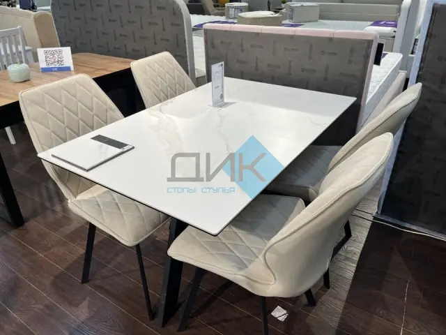 Стол DKD140 мрамор белый (керамогранит матовый) 2