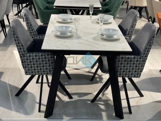 Стол DKH160 мрамор белый (керамогранит матовый) 3