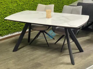 Стол KL160 белый мрамор С39 (керамогранит глянец)