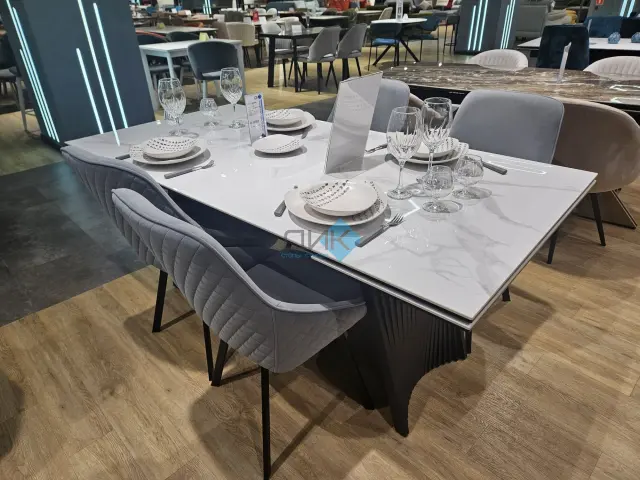 Стол KD180 мрамор белый C39 (керамогранит глянец) 2