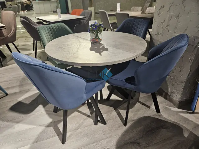 RD100 Бетон/черные круглый стол раздвижной 4