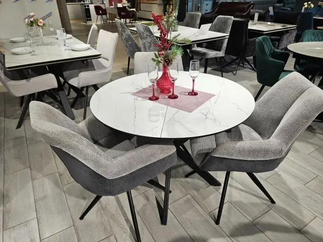 BERGAMO Жемчужный Перито/Черный круглый стол 4