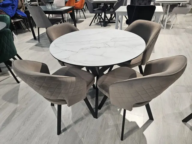 BERGAMO Жемчужный Перито/Черный круглый стол 5