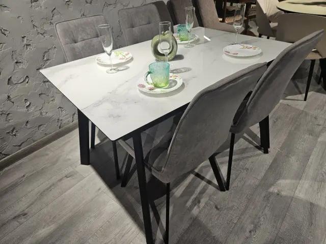 SFH125 стекло Белый мрамор/подстолье черное стол раздвижной 2