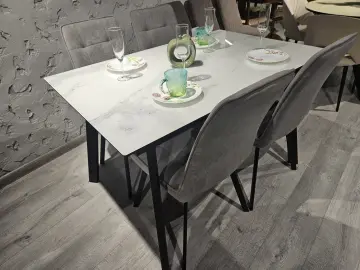 SFH125 стекло Белый мрамор/подстолье черное стол раздвижной