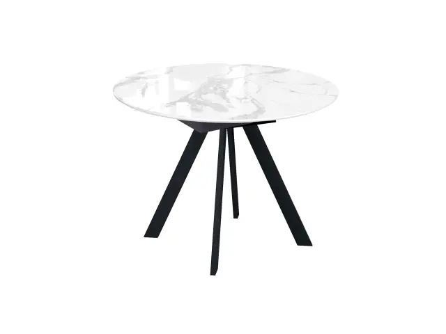 SFC110 стекло Оптивайт Белый мрамор/опоры черные круглый стол раздвижной 1