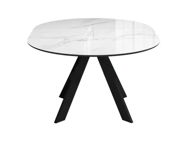 SFC110 стекло Оптивайт Белый мрамор/опоры черные круглый стол раздвижной 2