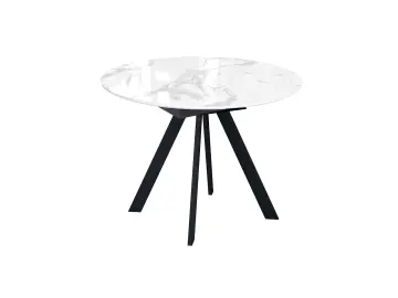 SFC110 стекло Оптивайт Белый мрамор/опоры черные круглый стол раздвижной