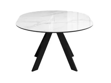 SFC110 стекло Оптивайт Белый мрамор/опоры черные круглый стол раздвижной