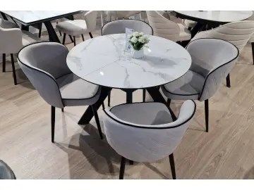 SFC110 стекло Оптивайт Белый мрамор/опоры черные круглый стол раздвижной