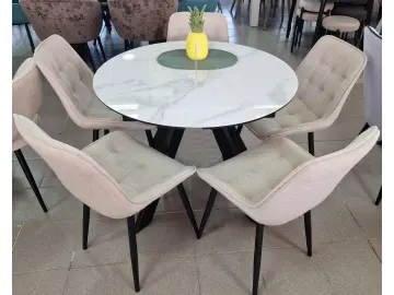 SFC110 стекло Оптивайт Белый мрамор/опоры черные круглый стол раздвижной