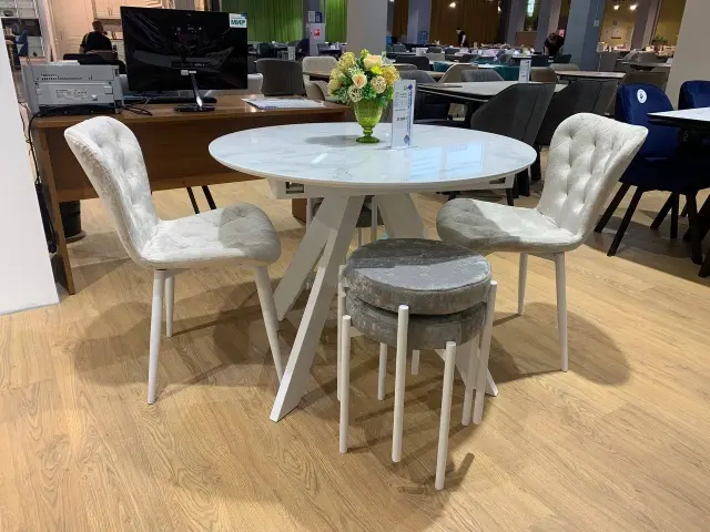 SFC110 стекло Оптивайт Белый мрамор/подстолье белое круглый стол раздвижной 5