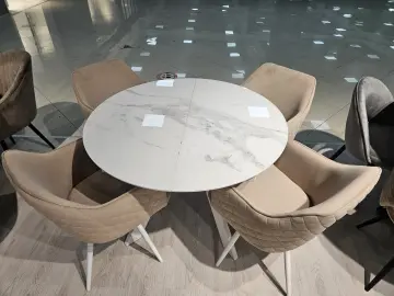SFC100 стекло Оптивайт Белый мрамор/подстолье белое круглый стол раздвижной