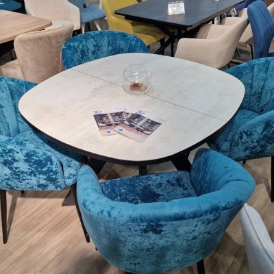 Стул для кухни DikLine 442 поворотный, M19 бирюза, ножки черные 5 small