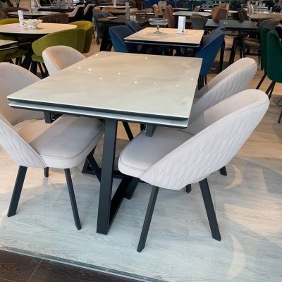 Кухонный стол SKF120 Керамика Cristal Onyx Bianco Polished/подстолье черное/опоры черные 6 small