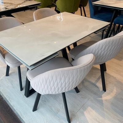Кухонный стол SKF120 Керамика Cristal Onyx Bianco Polished/подстолье черное/опоры черные 7 small