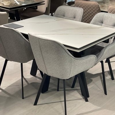 Кухонный стол SKM120 Керамика Белый мрамор/подстолье черное/опоры черные (2 уп.) 2 small